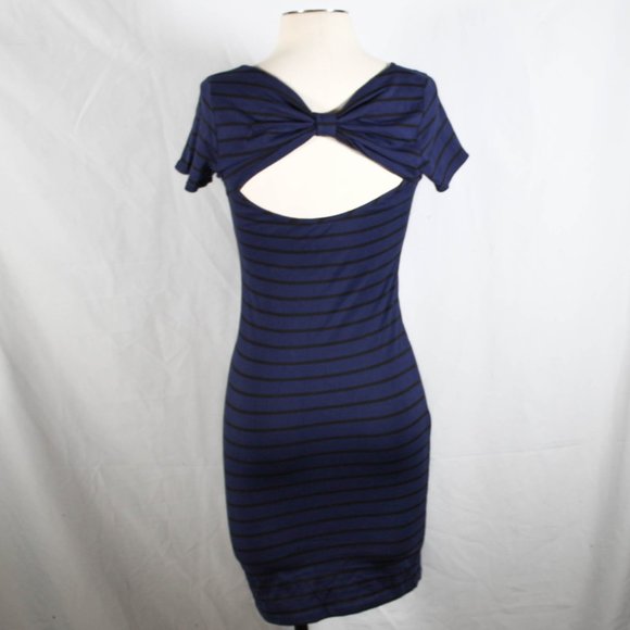 Dark Blue and Black Striped Dress with Bow Design Back - Picture 7 of 11